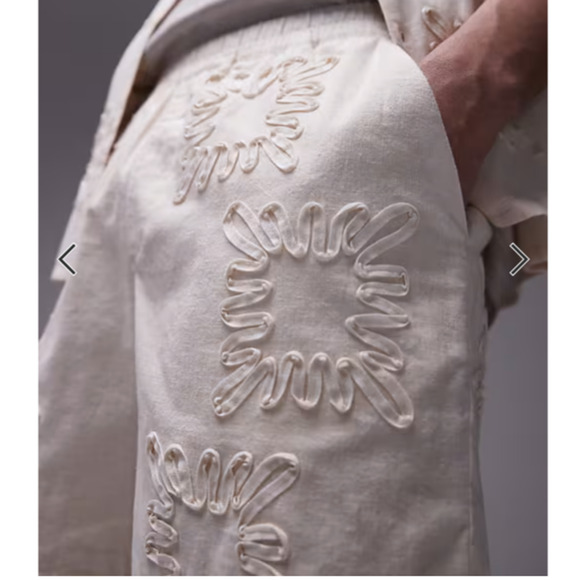 Topman laid on embroidered Y2K linen mix shorts in ecru Size 32 A003674 - Picture 2 of 10